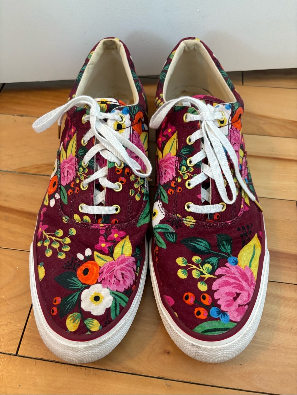 Keds Rifle Paper Co Burgundy Floral Canvas Sneakers